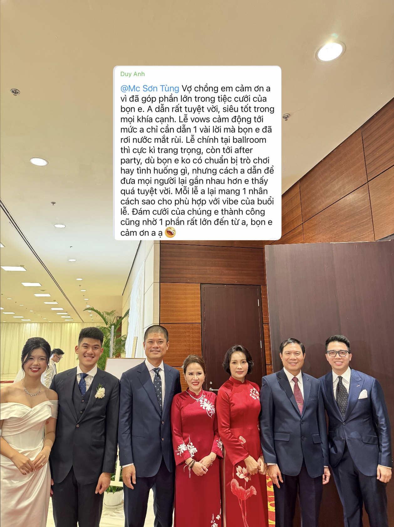 Khoảnh khắc thực tế trong lễ cưới do MC Sơn Tùng đồng hành