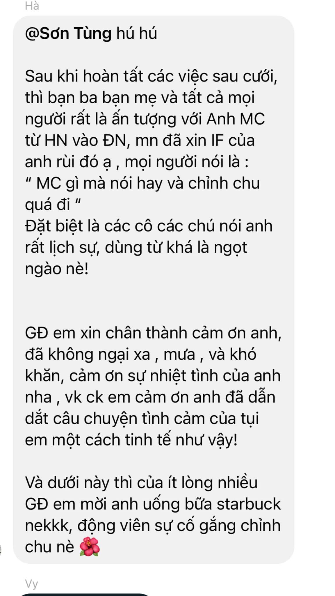 Khoảnh khắc thực tế trong lễ cưới do MC Sơn Tùng đồng hành