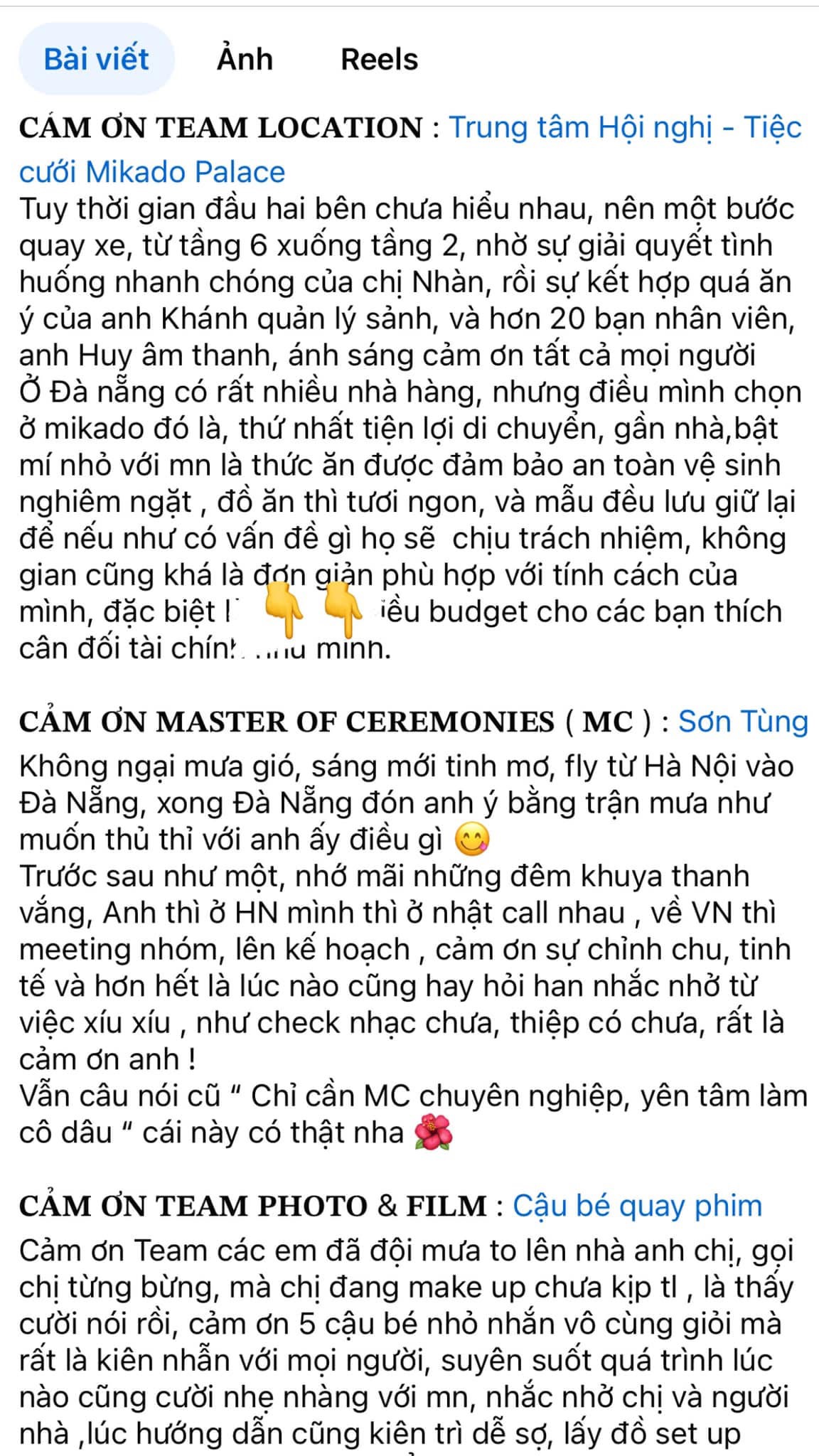 Khoảnh khắc thực tế trong lễ cưới do MC Sơn Tùng đồng hành