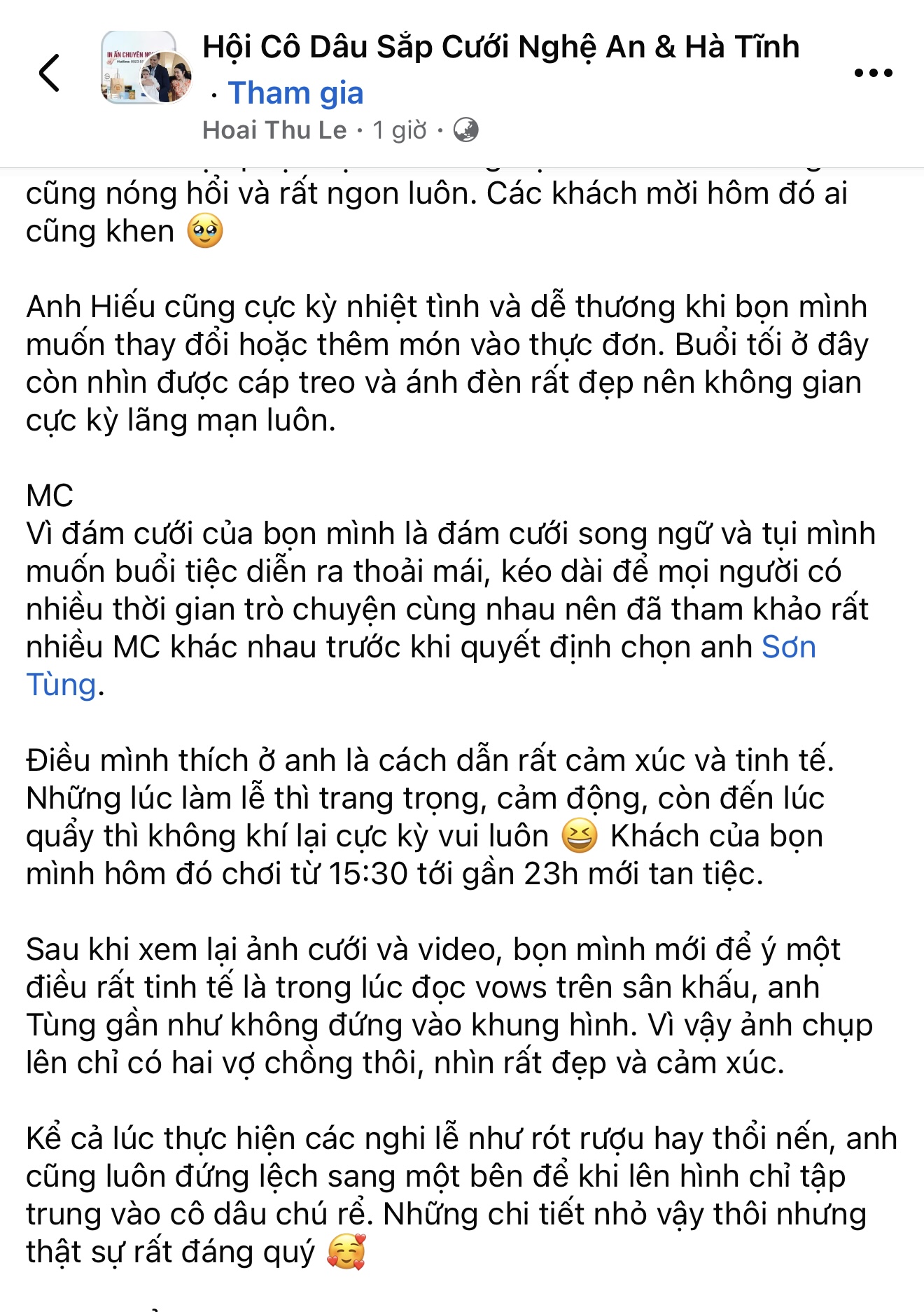 Khoảnh khắc thực tế trong lễ cưới do MC Sơn Tùng đồng hành