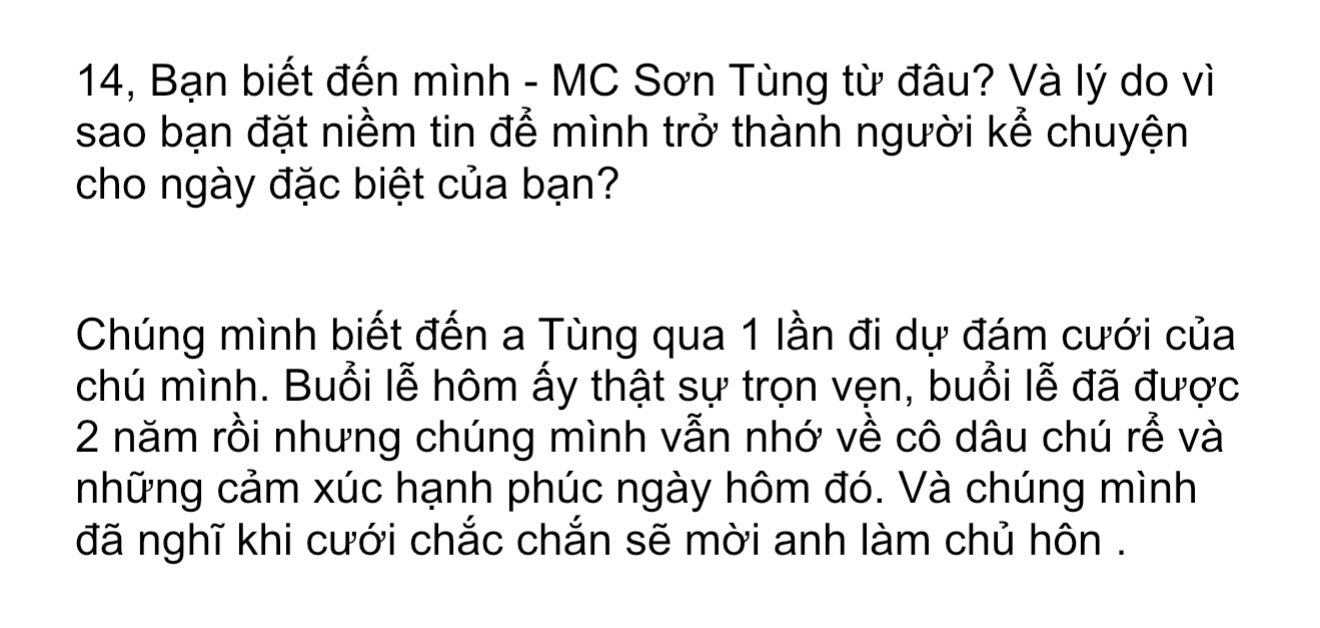 Khoảnh khắc thực tế trong lễ cưới do MC Sơn Tùng đồng hành
